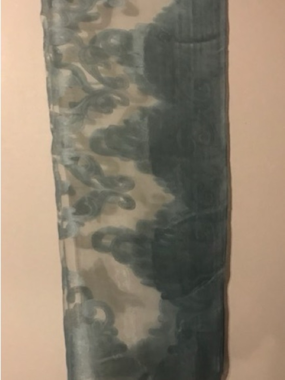 Sheer Teal Scarf with Floral Burnout Pattern